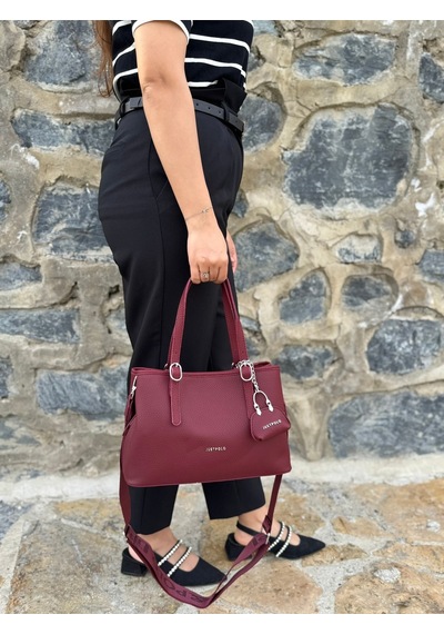 Just Polo Kadın Orijinal Just Polo Yumuşak Deri Ayarlanabilir Askılı Lüks El & Omuz Çantası Shoulder Bag Bordo