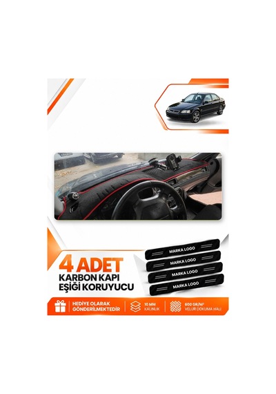 Honda Civic 1996-1998 Uyumlu Ön Torpido Koruma Kılıfı Halısı Örtüsü - Siyah Kırmızı