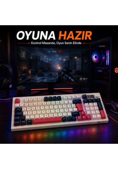 Lecoo Gk690 Kablosuz 3 Modlu 96 Tuşlu Rgb Gasket Membran Türkçe Q Oyuncu Klavyesi Beyaz Lacivert
