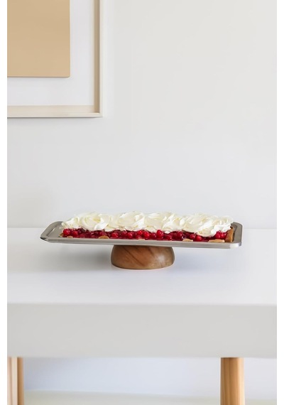 Çelik Ahşap Ayaklı 33 Cm Servis/sunum Tepsisi 15cm