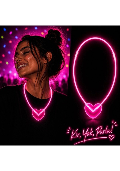 Neon Işıklı Fosforlu Kalp Parti Kolyesi Pembe Renk 2 Yaş Mavi