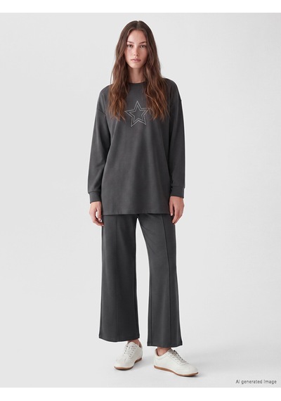 Lcw Modest Antrasit Taşlı Soft Touch Kadın Sweatshirt Tunik