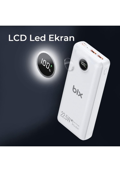 Pb201 Üç Portlu 20000mah 22.5w Süper Hızlı Şarj 4.0 Pd Giriş/çıkışlı Led Göstergeli Powerbank Beyaz