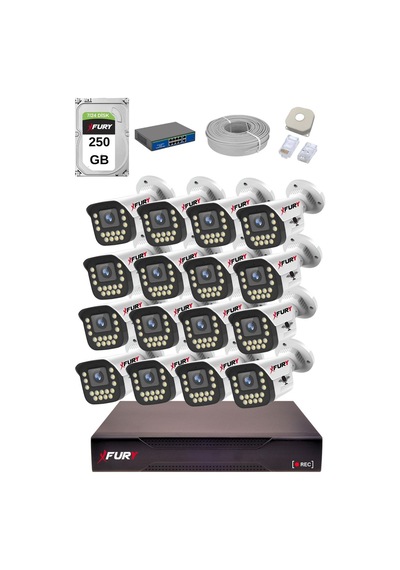 Fury 15 Warm Led Ip Güvenlik Kamera Seti 16 Kameralı Sesli 4mp Gece Renkli Su Geçirmez 1403s 250gb