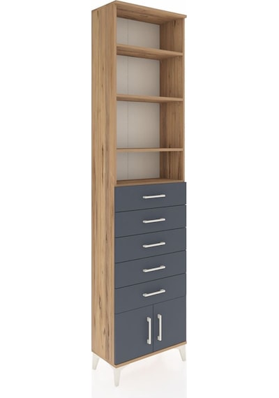 Arges Dolap 4 Raflı 5 Çekmeceli 2 Kapaklı 60x30x243 Çam-antrasit Atlas Çam