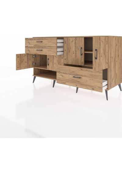 Kronos Konsol 3 Raflı 3 Çekmeceli 4 Kapaklı 176x59x99 Çam-çam Çam-çam