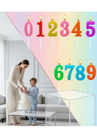 Transformacion Renkli Rakamlı Doğum Günü Pastası Mum Seti - 20 Adet Premium Tasarım Mum, 7430000722766 Diğer