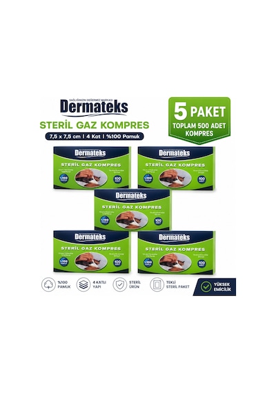 Dermateks Steril Spanç Kompres 7.5 x 7.5 CM 500 Adet