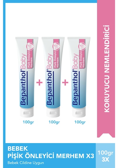 Bepanthol Baby Pişik Önleyici Merhem 100 gr 3lü Paket l Parapen, SLS, Parfüm, Koruyucu İçermez