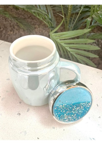 Kapağı Sulu Kupa Mug Mavi