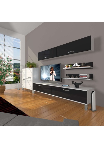 Decoraktiv Eko 6y Slm Std Krom Ayaklı Tv Ünitesi Tv Sehpası Beyaz - Siyah