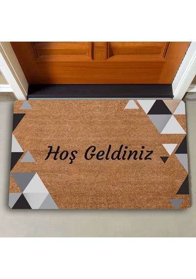 Valerine Life Siyah Gri Geometrik Üçgen Hoş Geldiniz Kapı Önü Paspası 45 x 70 CM