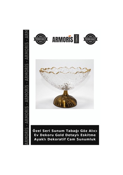 Özel Seri Sunum Tabağı Göz Alıcı Ev Dekoru Gold Detaylı Eskitme Ayaklı Dekoratif Cam Sunumluk