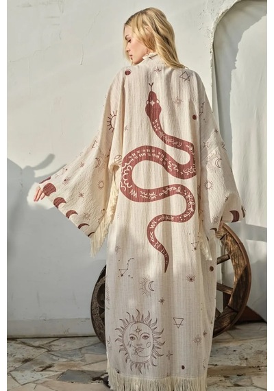 Yılan Astroloji Yıldız Haritası Püsküllü Doğal Kumaşlı Bohem Sahil Tatil Festival Karnaval Vibe Boho Kimono Kaftan Pareo Bej Yılan Astroloji Yıldız Haritası Püsküllü Doğal Kumaşlı Bohem Sahil Tatil Festival Karnaval Vibe Boho Kimono Kaftan Pareo Bej