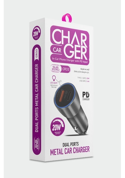 Subzero Cr33 20w 3.4a Pd+usb Çıkışlı Metal Ledli Araç Şarj Başlığı Siyah