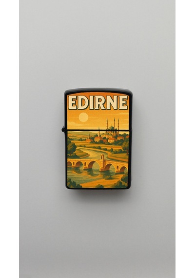 Edirne Retro Vintage - Benzinli Siyah Çakmak Magnet Hediye Siyah