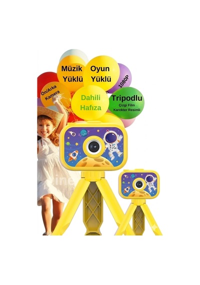 Dijital Fotoğraf Makinesi Çocuk Mini 1080p Hd Kamera Selfie Tripotlu Ön Arka Kamera - 8912733470147