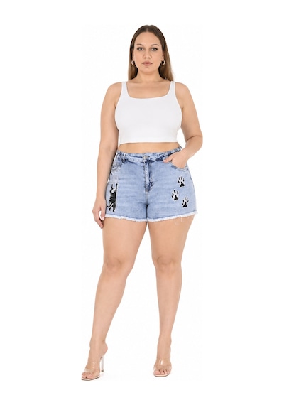 Zanessi Fashıon Zanessi Büyük Beden Denim Şort Kedi Nakışlı Pamuklu Elastan Yazlık Kadın Jean Şort Mavi Zanessi Fashıon Zanessi Büyük Beden Denim Şort Kedi Nakışlı Pamuklu Elastan Yazlık Kadın Jean Şort Mavi