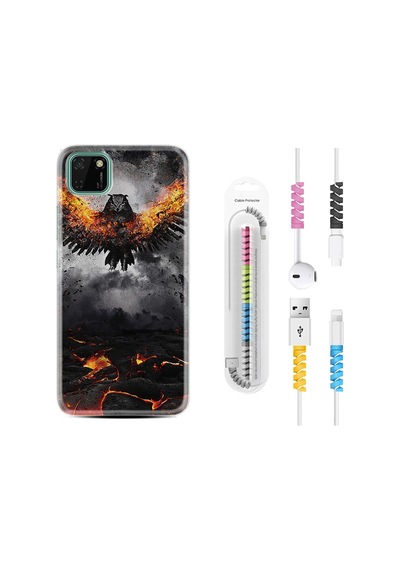 Huawei Y5P Kılıf Kablo Koruyuculu Ateş Kartalı 1766