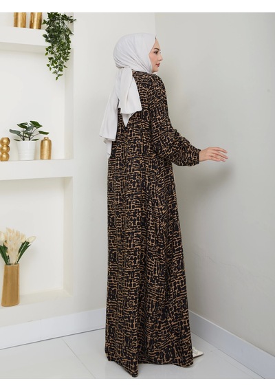 Nevayla Moda Önü Büzgülü Viskon Elbise - Siyah/taba / E0130 Siyah/taba