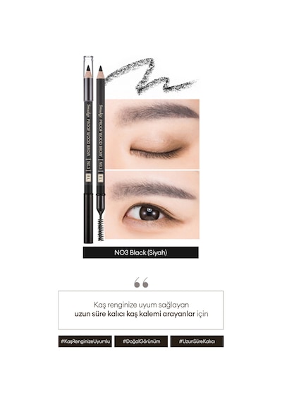 Missha Smudge Proof Wood Brow Bulaşmayan Kalıcı Doğal Kaş Kalemi Black