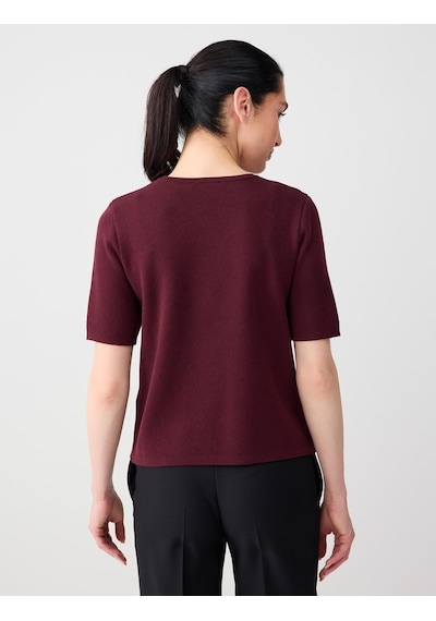 Jimmy Key Bordo Polo Yaka Kısa Kollu Çizgi Desenli Triko Bluz 6sw035609562