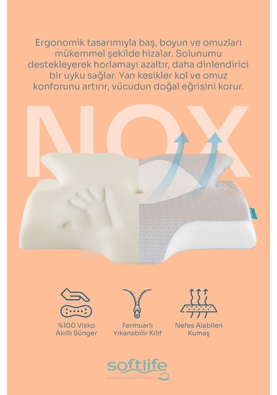 Visco Nox Omuz Önleyici Ortopedik Visko Yastık 64 x 38 x 12.5 CM Beyaz