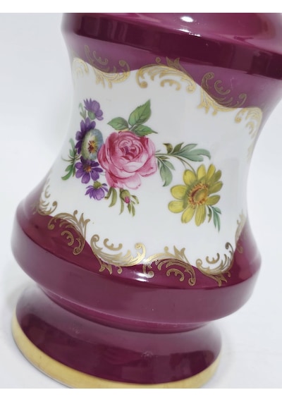 Limoges Çiçek Motifli Antika Porselen Gaz Lambası 043 Mor