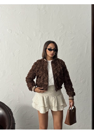 Verymoda Gül Süzüneli Fermuarlı Mont Kahve
