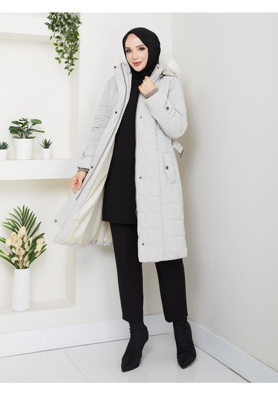 Eslemnur Nova Kumaş Şişme Mont 100cm Krem