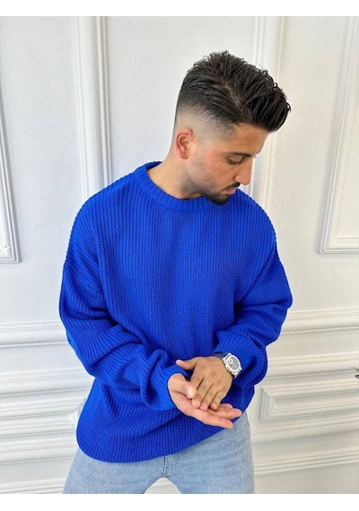 Elku Moda Kazak Oversize Çift Kat Örme Naturel Pamuk Bol Kesim Tüylenmeyen Salaş Triko Kazak Mavi Elku Moda Kazak Oversize Çift Kat Örme Naturel Pamuk Bol Kesim Tüylenmeyen Salaş Triko Kazak Mavi