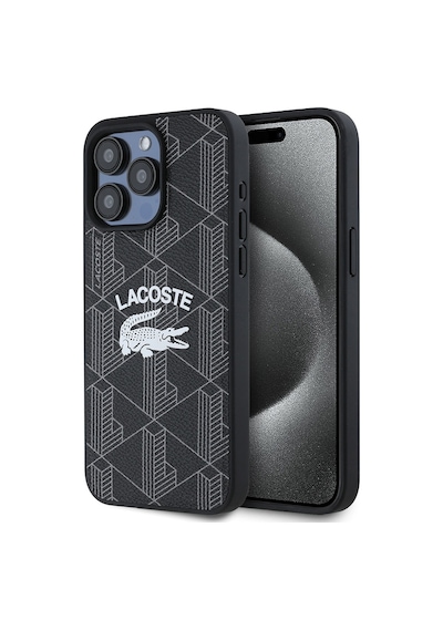 Apple Uyumlu iPhone 15 Pro Max Kılıf Lacoste Lisanslı Magsafe Özellikli Mono Vintage Logo Kapak Siyah Siyah