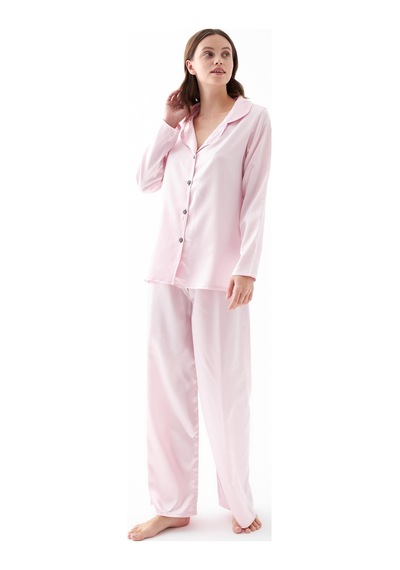 Akbeniz Kadın Pembe Oversize Saten Pijama Takımı