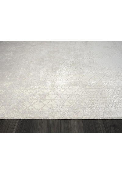 Elegance Eg014a Beyaz Halı Sedef Geometrik Detaylı Modern Viskon Doğal Iplik Bambu Halı Tozu Az-67 Gri - Beyaz
