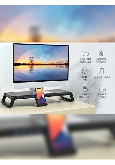 Katlanabilir Masaüstü Monitör Standı, Rgb Aydınlatmalı