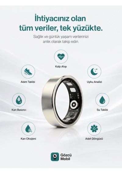 Akıllı Yüzük Sağlık Egzersiz Takibi Adım Sayar Kalp Atışı Kan Basınç Oksijen Ölçer Su Takibi Adet Döngüsü Uyku Takibi Cihazı Suya Dayanıklı Siyah Renk