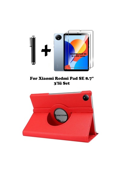 Xiaomi Redmi Pad Se 8.7 Inç Tablet Uyumlu Uyku Modlu 360 Döner Pu Deri Kılıf Seti Kılıf
