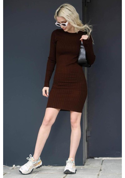 Madmext Kahverengi Bodycon Fitilli Mini Elbise Mg1710-kahverengi Kahverengi