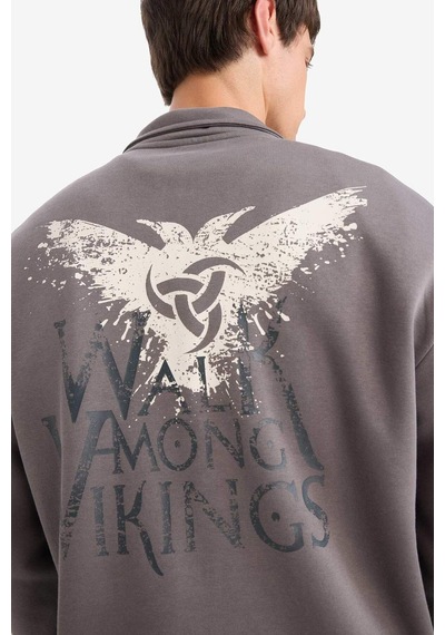 Defacto Vikings Valhalla Boxy Fit Bisiklet Yaka Baskılı Sweatshirt E9324ax25augr206 Gri-gr206