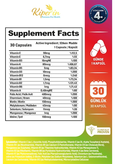 Kiperin Lipozomal Multivitamin 13 Vitamin & 6 Mineral Cilt - Saç - Tırnak & Enerji Akıllı Gıda Takviyesi