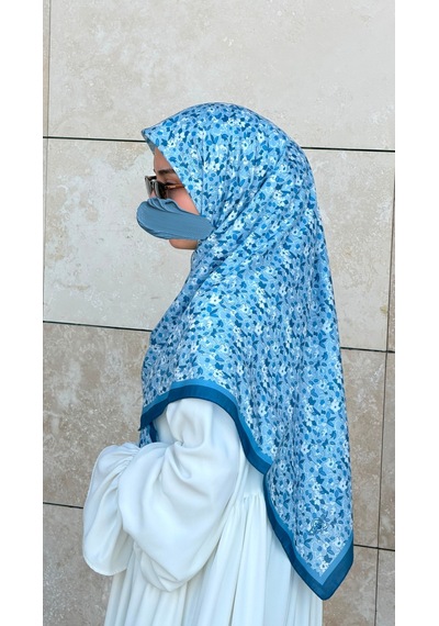 Qalortex Scarf Meyra Desen B.boy Eşarp - İndigo indigo