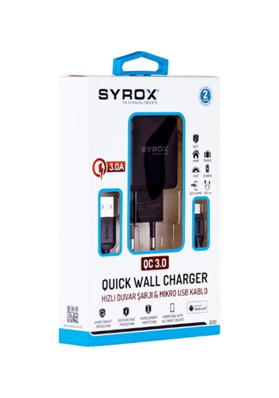 Syrox Q30 Micro Usb Girişli 3.0 Amper Hızlı Şarj Aleti+Kablo Seti (418197593)