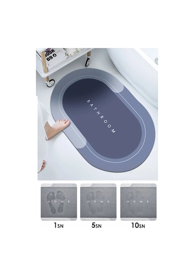 3,5 Mm 40x60 Oval Süper Su Emici Banyo Paspası Diyatom Abdest Paspası Banpas Gri