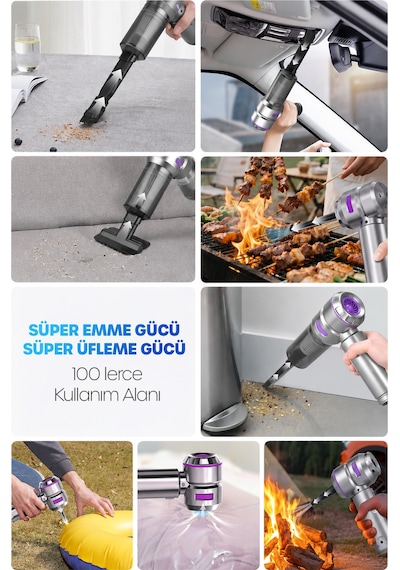 Kablosuz Şarjlı Araç İçi Süpürge 110 W Güçlü Vakum & Üfleme Şişirme Cihazı El Süpürgesi Hl121