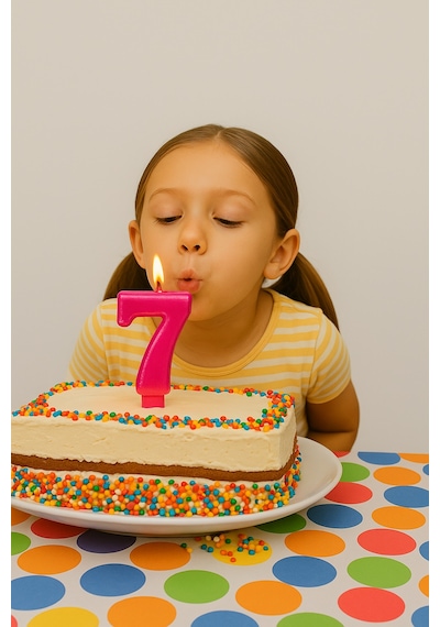 Mum Fuşya Pembe Işıltılı 7 Yaş Mumu Koyu Pembe 8cm Büyük Doğum Günü Mumu 9+