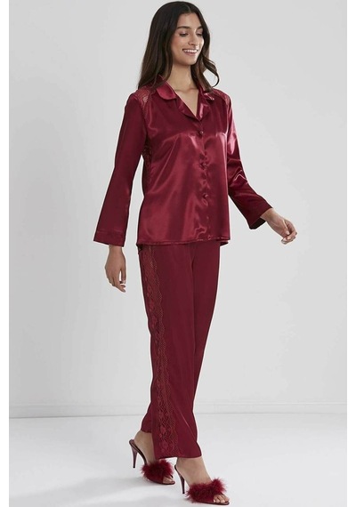 Pierre Cardin Kadın Sırtı Dantel Saten Pijama Takımı 1438 001
