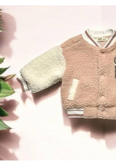 Çikoby Kız Bebek Nakışlı Peluş Mont-14880 Pudra