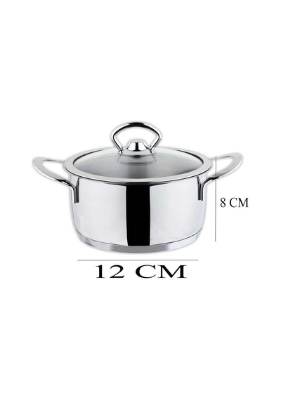 Oms Cam Kapaklı Mini Çelik Tencere 12x8 Cm