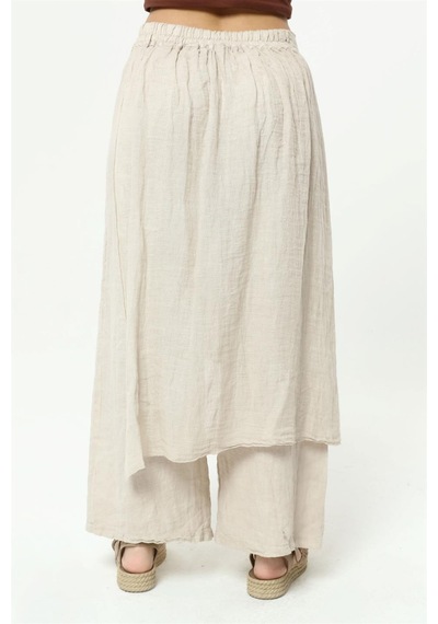 Bohem Stil İtalyan Ham Keten Pantolon Etek-8747 Bej