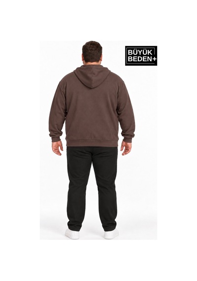 Süperlife Erkek Büyük Beden İki İplik Kapüşonlu Fermuarlı Cepli Sweatshirt Hırka Spr26bhr961 Kahverengi